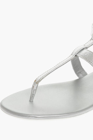 Textured Leather Thong Ankle Strap Sandals