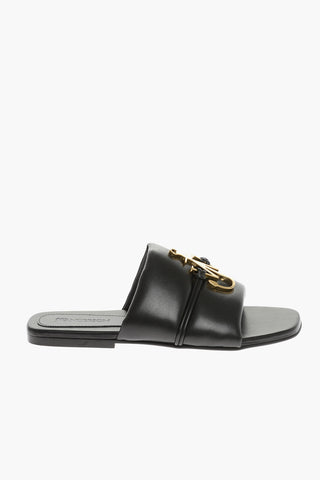 Faux-Leather Solid Sandals with Gold Detail