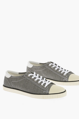 Striped Low Top Sneakers with Leather Detail
