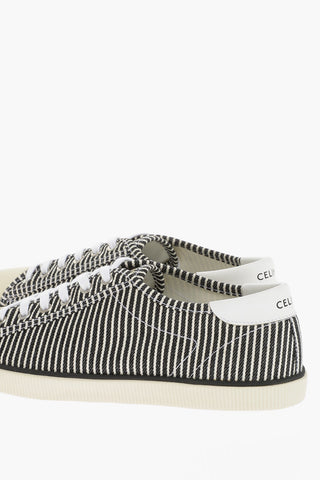 Striped Low Top Sneakers with Leather Detail