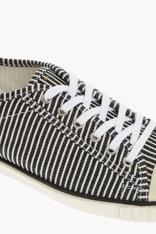 Striped Low Top Sneakers with Leather Detail
