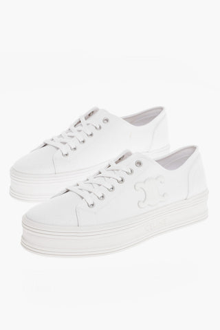 Canvas Low-Top Sneakers with Leather Triomphe Detail and Platform 3.5cm