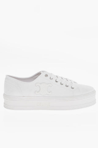 Canvas Low-Top Sneakers with Leather Triomphe Detail and Platform 3.5cm