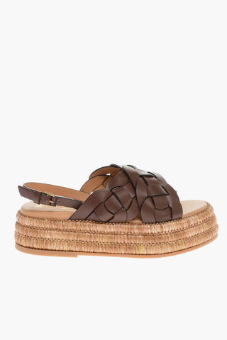 Braided Leather Sandals with Raffia sole and Platform 5cm