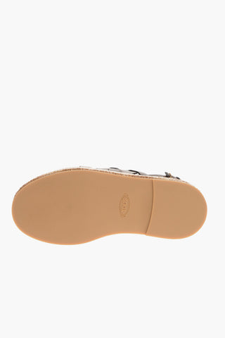 Braided Leather Sandals with Raffia sole and Platform 5cm