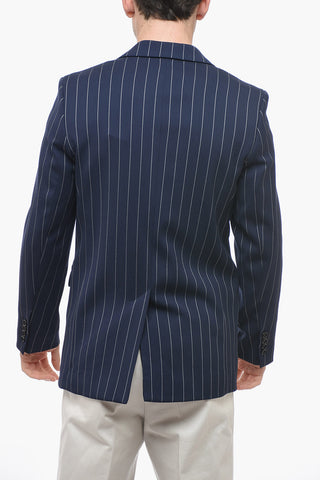 Pinstriped Cotton Blend Blazer with Flap Pockets