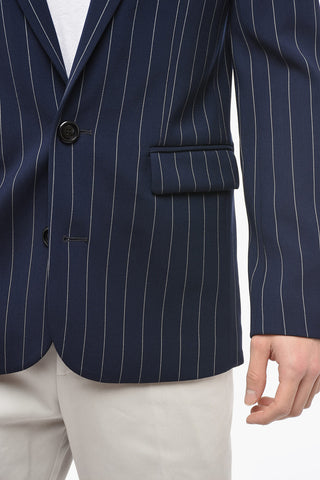 Pinstriped Cotton Blend Blazer with Flap Pockets