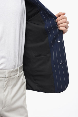 Pinstriped Cotton Blend Blazer with Flap Pockets