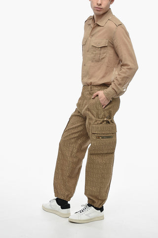 Utility Cargo Pants with All Over Logo Pattern