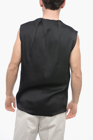 Silk Blend Tank Top with Pleated Neck