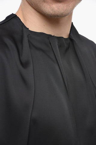 Silk Blend Tank Top with Pleated Neck