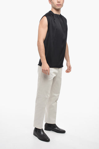 Silk Blend Tank Top with Pleated Neck