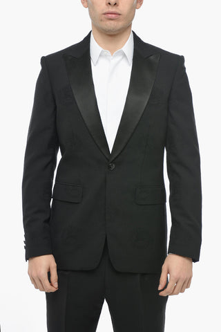 Embroidered Wool Blazer with Peak Lapel