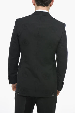 Embroidered Wool Blazer with Peak Lapel