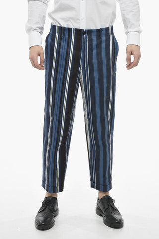 Pantaloni a Righe Regular Fit in Cotone Spalmato