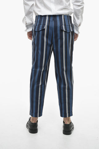 Pantaloni a Righe Regular Fit in Cotone Spalmato
