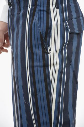 Pantaloni a Righe Regular Fit in Cotone Spalmato
