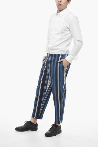 Pantaloni a Righe Regular Fit in Cotone Spalmato