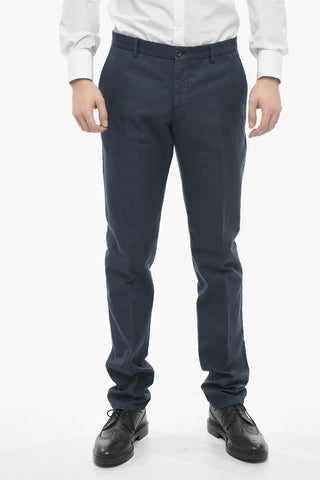 Linen Blend Slim Fit Trousers with Welt Pockets
