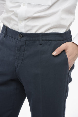 Linen Blend Slim Fit Trousers with Welt Pockets