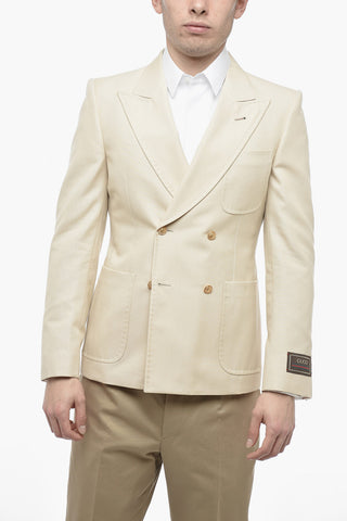 Blazer Doppiopetto in Cotone con Rever a Lancia