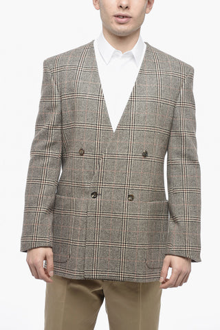 Blazer Doppiopetto in Misto Lana District Check