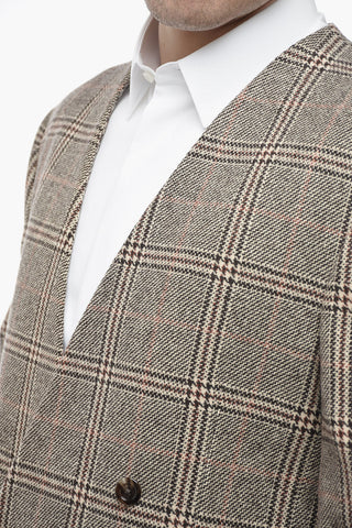 Blazer Doppiopetto in Misto Lana District Check