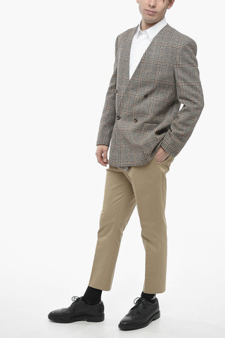 Blazer Doppiopetto in Misto Lana District Check