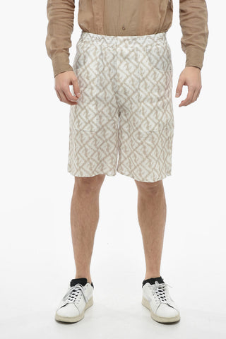 Shorts in Lino CHINE con Motivo Monogram