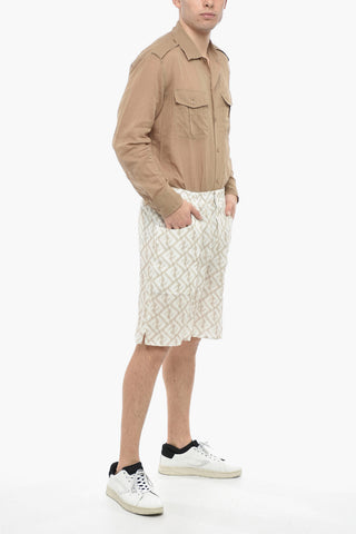 Shorts in Lino CHINE con Motivo Monogram