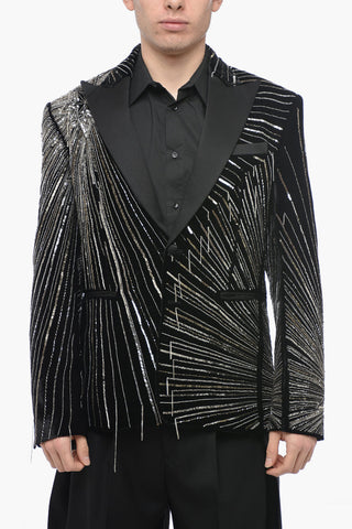 Velvet BEADED Tuxedo Jacket with All-Over Silver Details