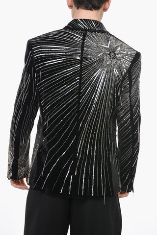 Velvet BEADED Tuxedo Jacket with All-Over Silver Details