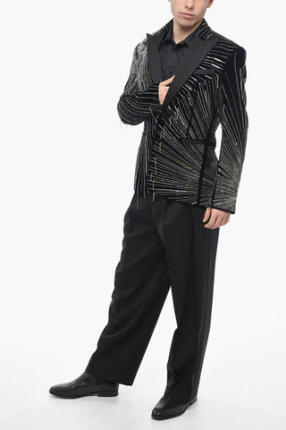 Velvet BEADED Tuxedo Jacket with All-Over Silver Details
