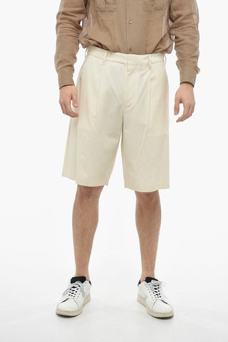 Single-pleated Cotton Canvas Shorts