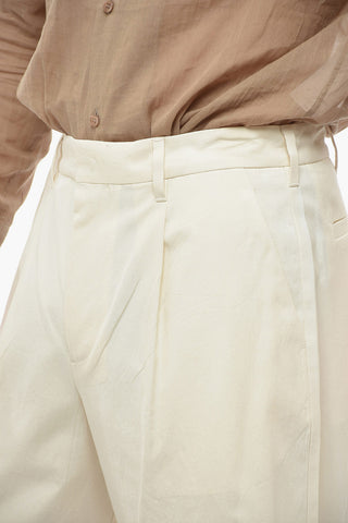 Single-pleated Cotton Canvas Shorts