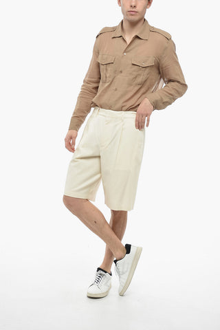 Single-pleated Cotton Canvas Shorts
