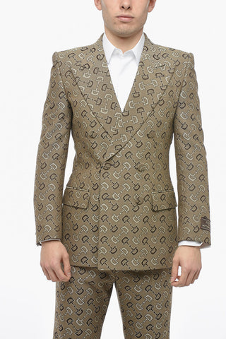 Double-breasted Jacquard Cotton Blend Blazer with Morset Motif