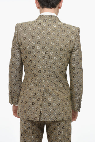 Double-breasted Jacquard Cotton Blend Blazer with Morset Motif