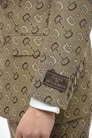 Double-breasted Jacquard Cotton Blend Blazer with Morset Motif
