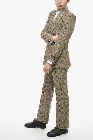 Double-breasted Jacquard Cotton Blend Blazer with Morset Motif