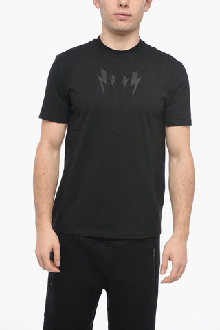 Slim Fit MIRRORED BOLT Crew-Neck T-shirt with Ton-On-Tone Print