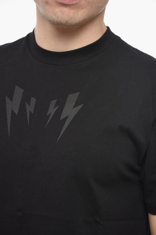 Slim Fit MIRRORED BOLT Crew-Neck T-shirt with Ton-On-Tone Print