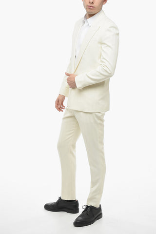 Wool Striped Blazer with Peak Lapel
