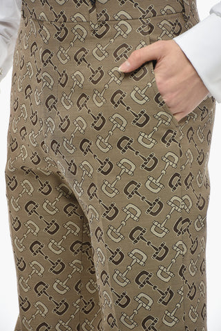 Cotton Blend Chinos Pants with Monogram Motif
