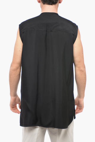 Sleeveless Satin Shirt with Pleated Neck