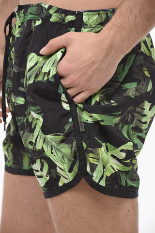 Plant-Motif Swim Shorts