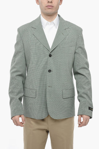 Single-breasted Stretch Virgin Wool Blazer with Pin Check Motif