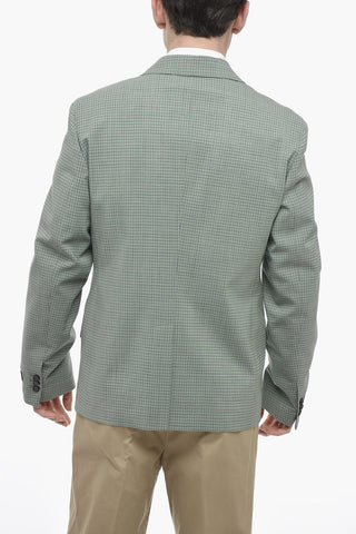 Single-breasted Stretch Virgin Wool Blazer with Pin Check Motif