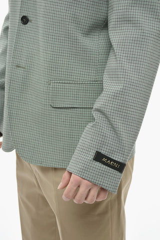Single-breasted Stretch Virgin Wool Blazer with Pin Check Motif