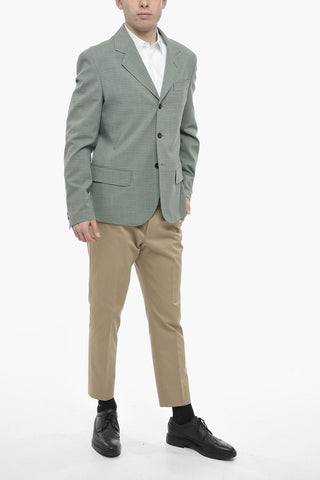 Single-breasted Stretch Virgin Wool Blazer with Pin Check Motif